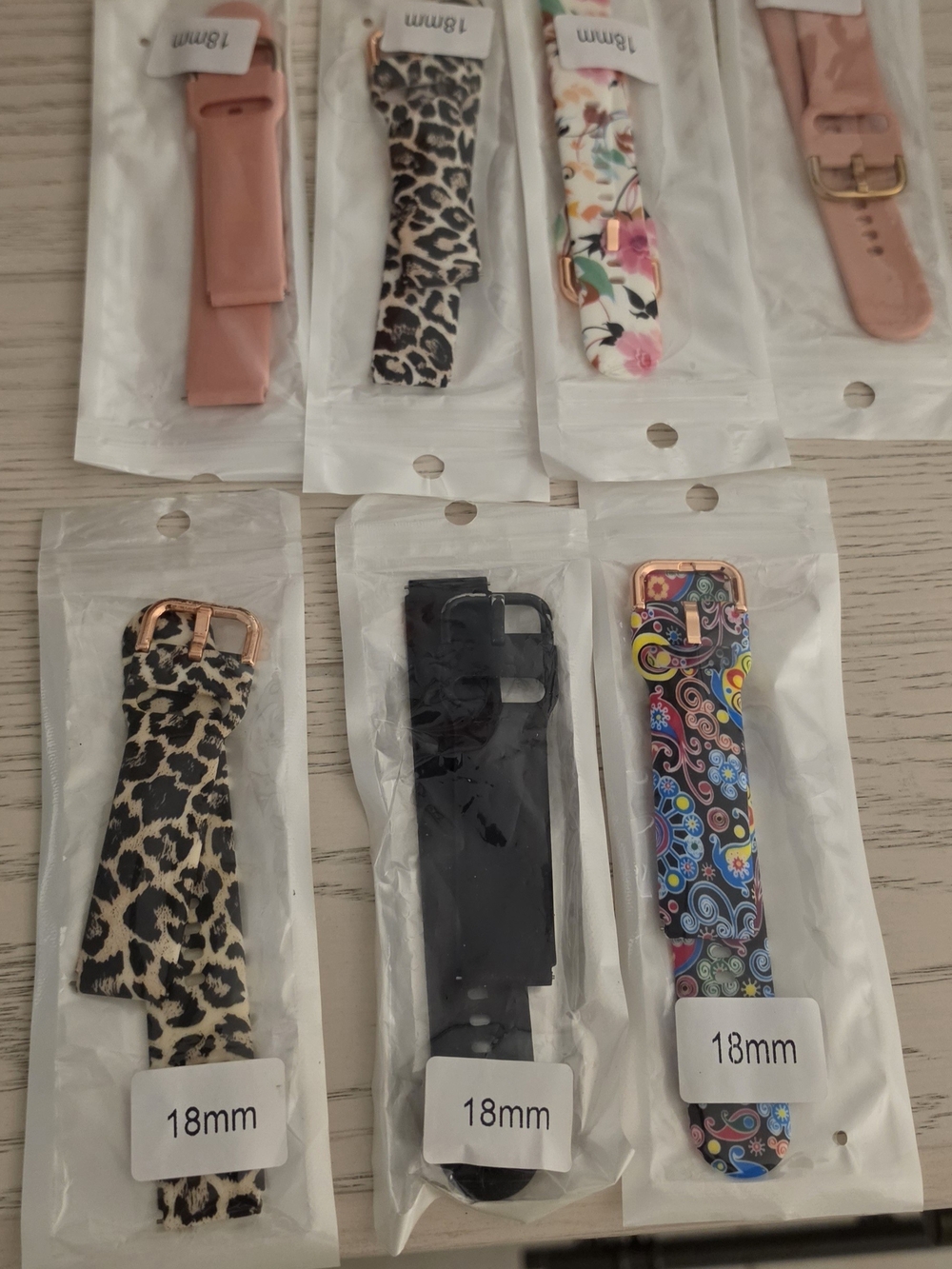 Pack of Women's 18mm Replacement Watch Bands — Leopard, Black, Pink & Multicolor